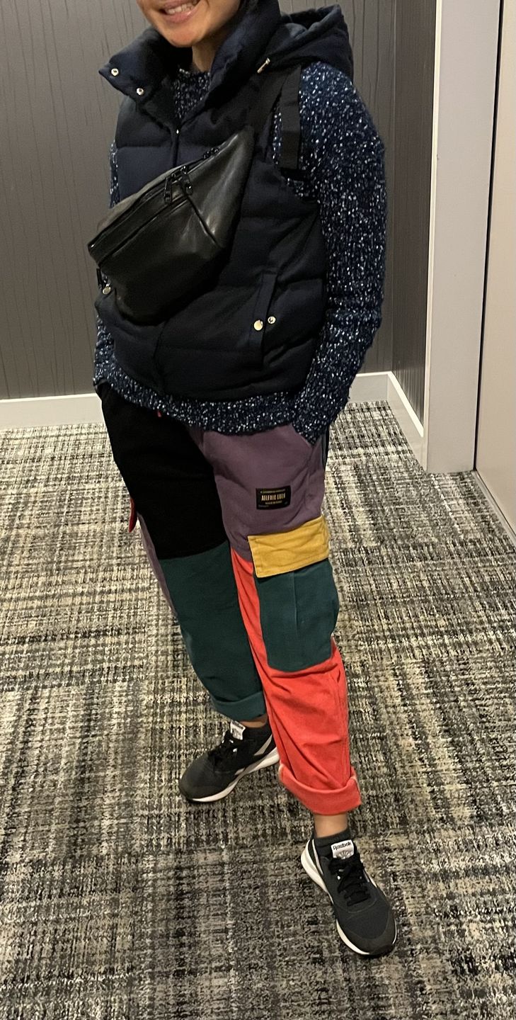 Customer photo review of Aelfric Eden "Back to 90's" Patchwork Color Block Corduroy Pants