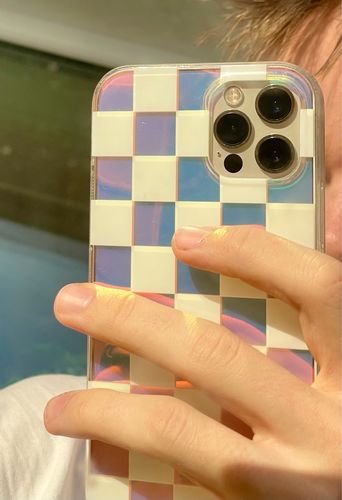 Customer photo review of Laser Rainbow Checkerboard iPhone Case