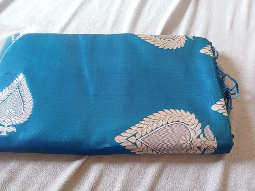 Customer photo review of TEAL BLUE WOVEN SPADE SATIN SILK SAREE WITH BROCADE BLOUSE