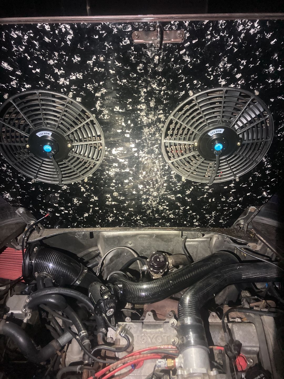 Customer photo review of Engine Lid Dual Fan Shroud (Forged Carbon Fiber/Mirror Finish/Carbon Fiber/Raw Aluminum)