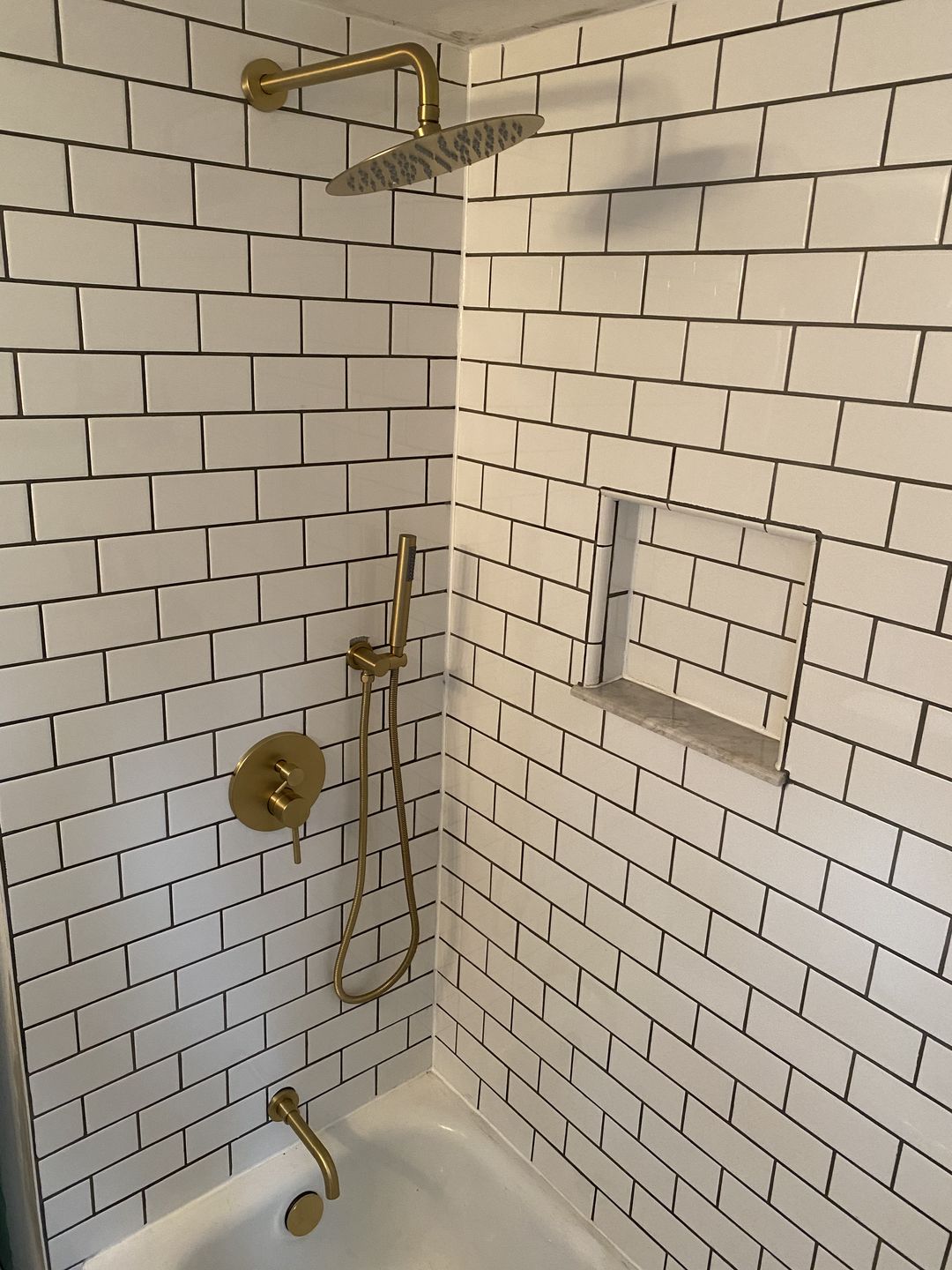 Customer photo review of Tub Shower Faucets Sets Complete Brushed Gold Rain Shower System With Tub Spout RB1084