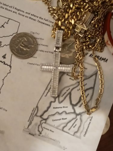 Customer photo review of 3.80 CTW VVS1 Moissanite Baguette Cross