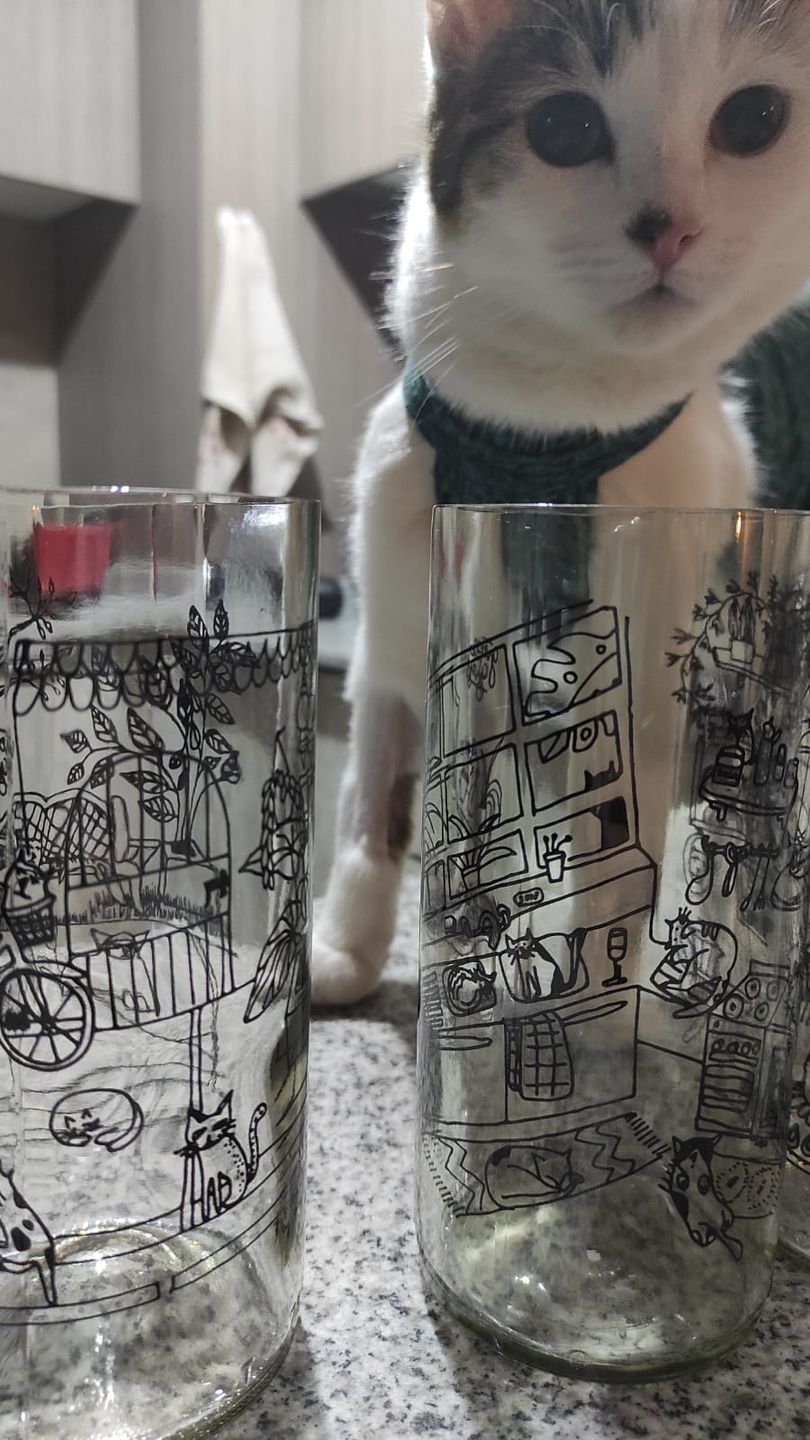 Customer photo review of Cat Lover Juego de 6 Vasos Gatunos 500ML