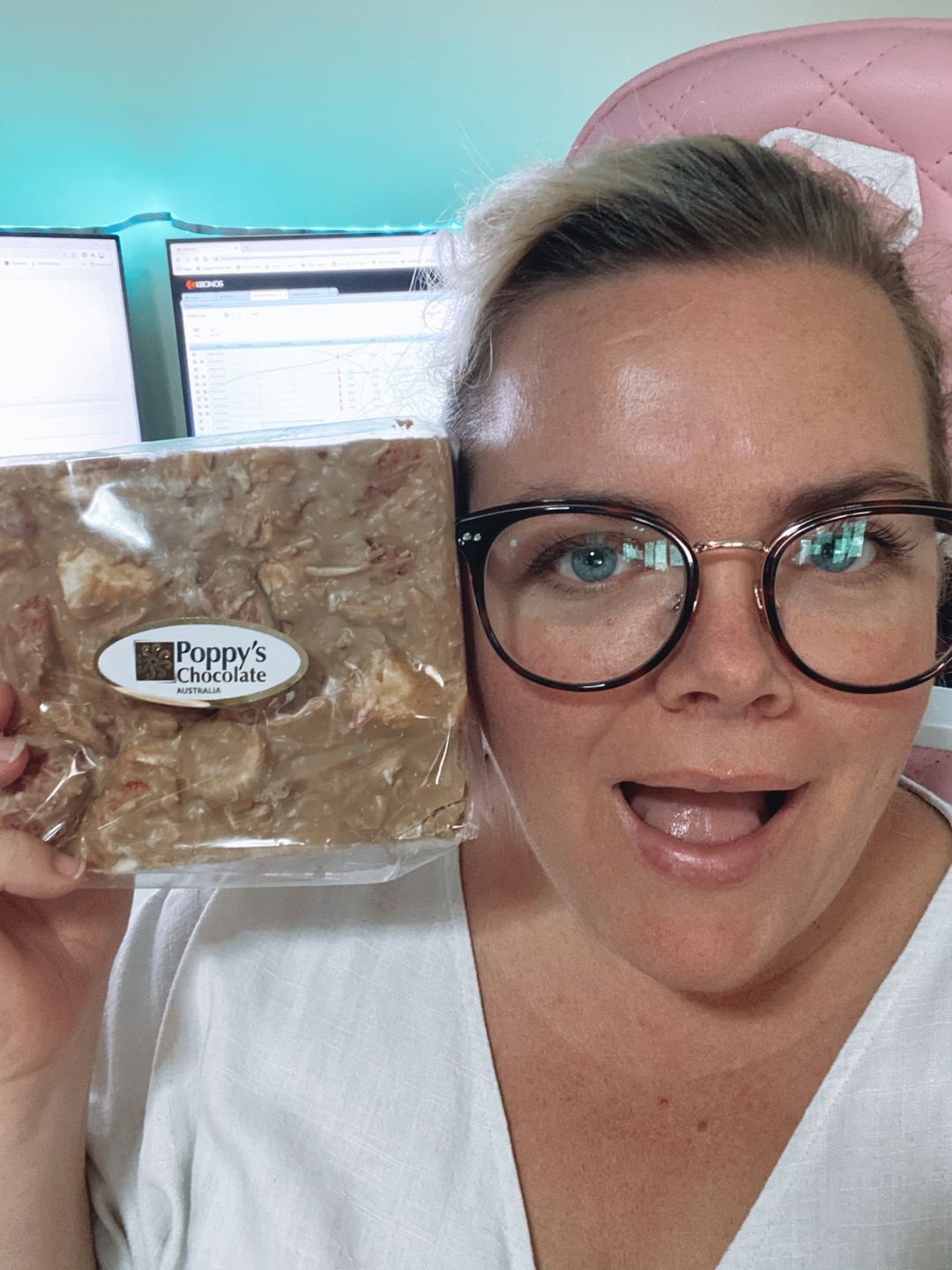 Customer photo review of Rocky Road Strawberries and Almond Caramel Chocolate Block 500g