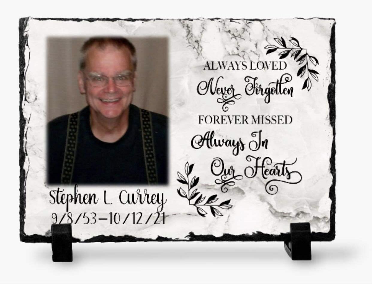 Customer photo review of Beautiful Memorial Slate | Always Loved Never Forgotten Forever | Marble Design Sympathy Slate Stone with Photo |Sympathy Keepsake