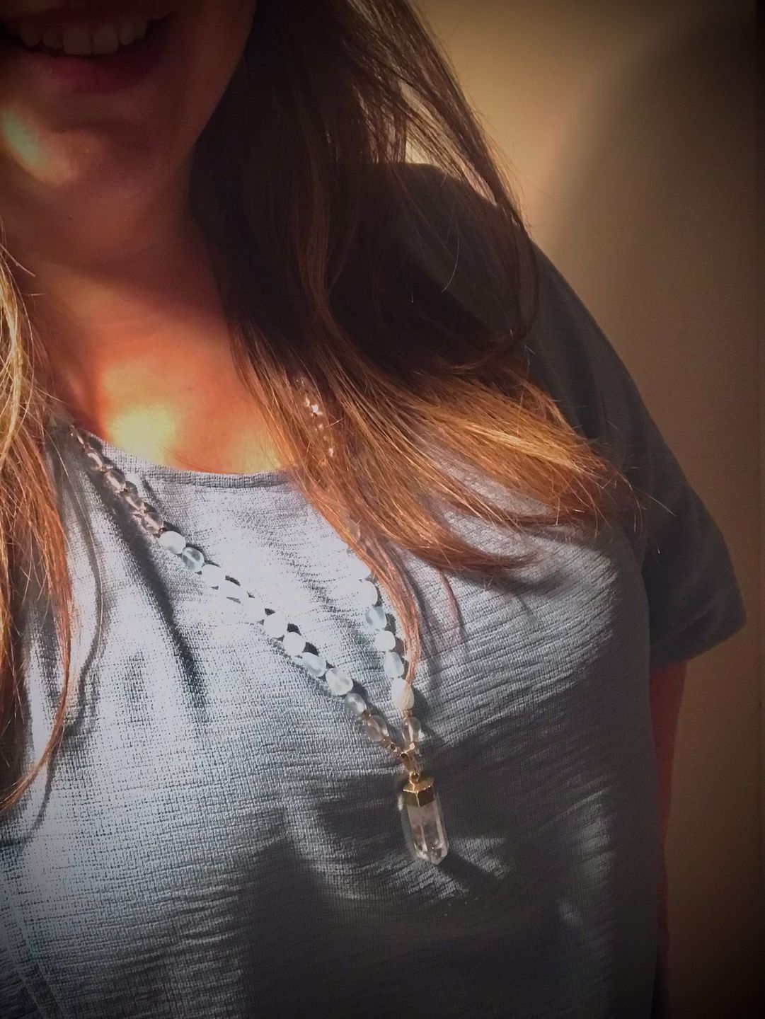 Customer photo review of Natural Aquamarine & Clear Quartz Gemstone Necklace