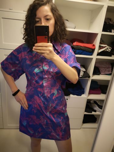 Customer photo review of Abstract Print Drop Shoulder Sleeve Shirt Style Mini Dresses