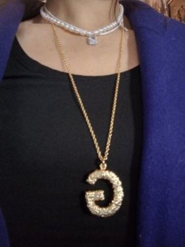Customer photo review of Vintage Initial Letter Rice Pearl Gold Necklace