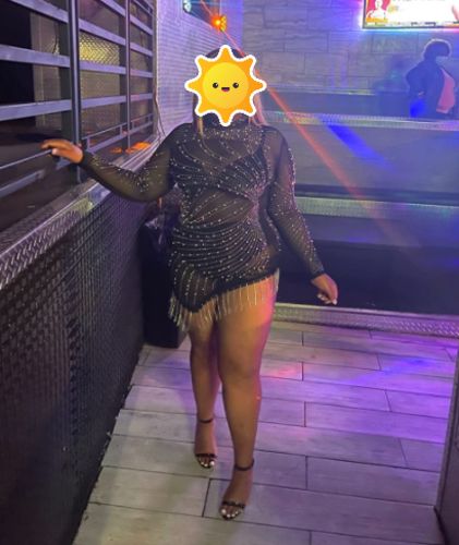 Customer photo review of Faux Pearl Tassel Rhinestone Luxe Irregular Mini Dress