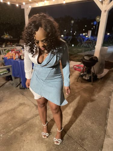 Customer photo review of Patchwork Unique Irregular Denim Midi Dress