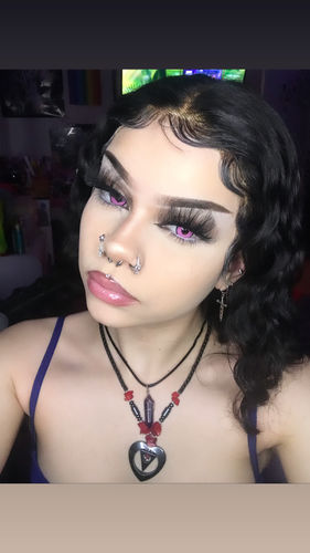 Customer photo review of EYEVOS Anime Cloud Rim Pink Colored Contact Lenses