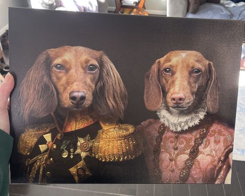 Customer photo review of The General & The Duchess – Custom Vintage Pet Canvas