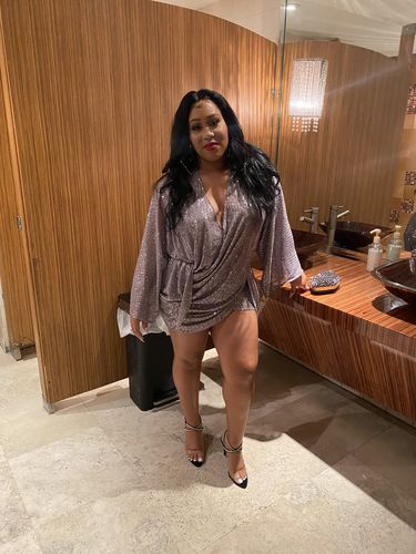 Customer photo review of Sequined Elegant V Neck Draped Mini Dress