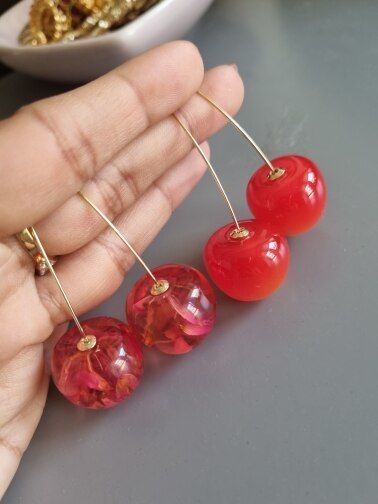 Customer photo review of Realistic Cherry Drop Earrings