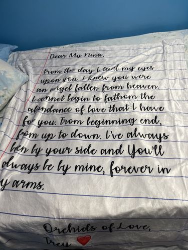 Customer photo review of PERSONALIZED LETTER BLANKET FOR YOUR LOVED ONES