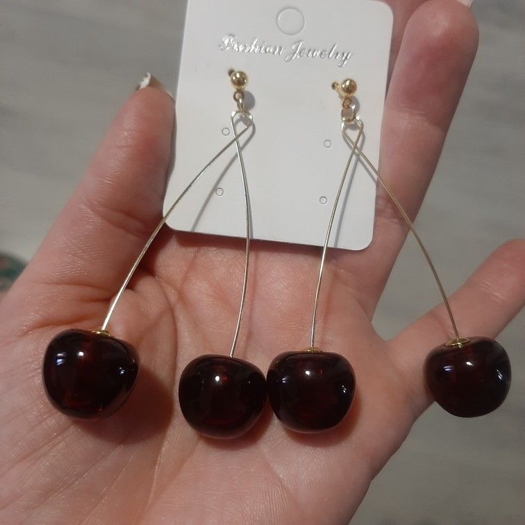 Customer photo review of Realistic Cherry Drop Earrings