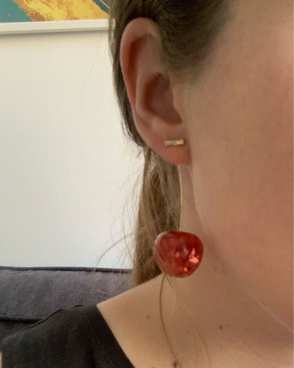 Customer photo review of Realistic Cherry Drop Earrings