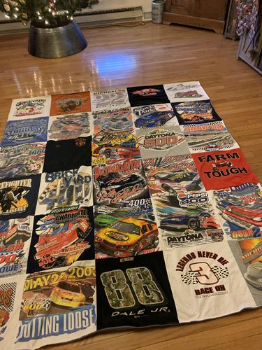 T-shirt quilt with nascar, motorsports themes by Natalie from IL