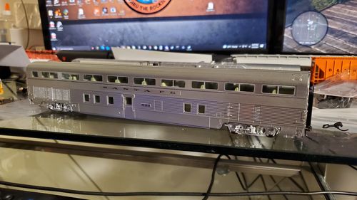 Customer photo review of WalthersProto 920-9625 85' Budd 68-Seat Step-Down Coach (Reversed Seats) -- Santa Fe #533 (Real Metal Finish), HO