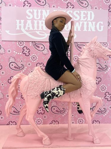 Customer photo review of Cow Print Urban Block Boots