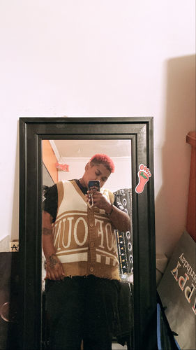 Customer photo review of Knit Paisley Cardigan Sweater in Dark Gray