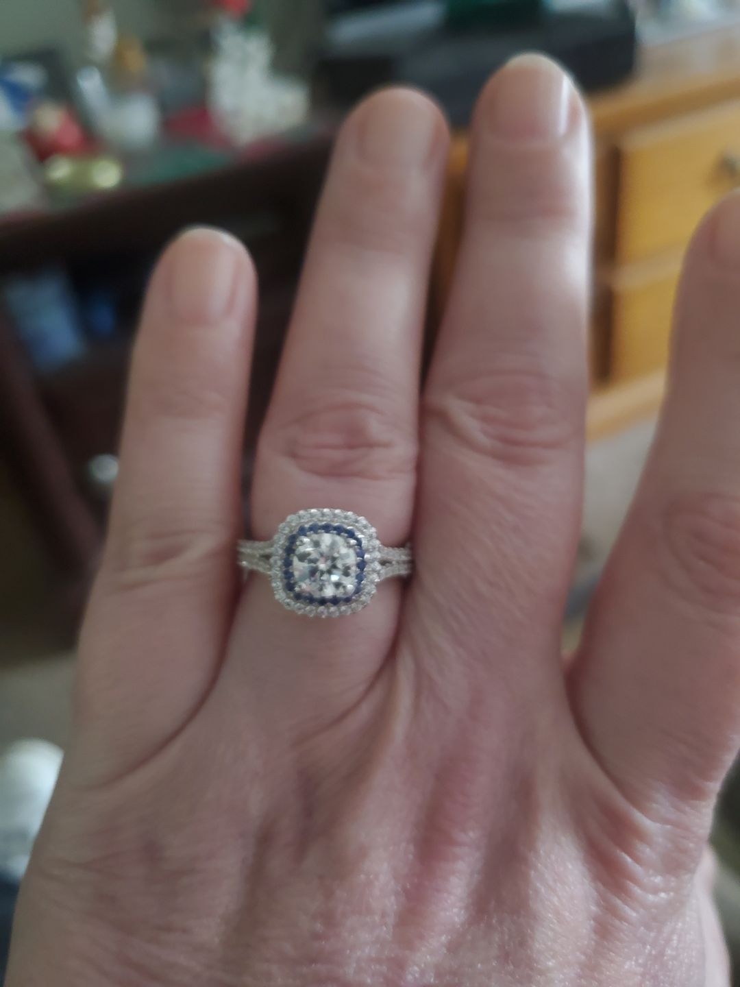 Customer photo review of Double Halo Moissanite Split Shank Pave Engagement Ring