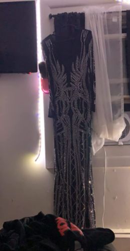 Customer photo review of Rhinestones Glamorous See-Through V Neck Maxi Dress