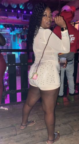 Customer photo review of Rhinestone Party See-Through Bodycon Romper