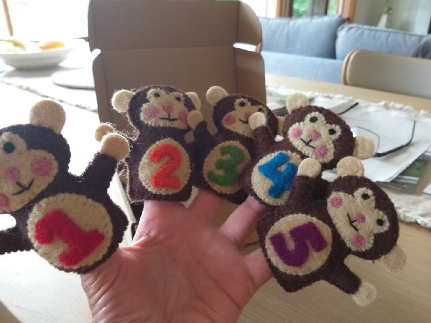 Customer photo review of Five Little Monkeys, Finger Puppet Set