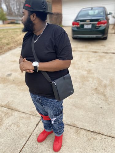 Customer photo review of Premium Knee Strap Denim (Blue - Red - White)