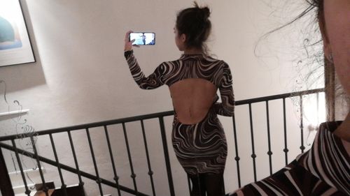 Customer photo review of Backless Wave Print Bodycon Mini Dress