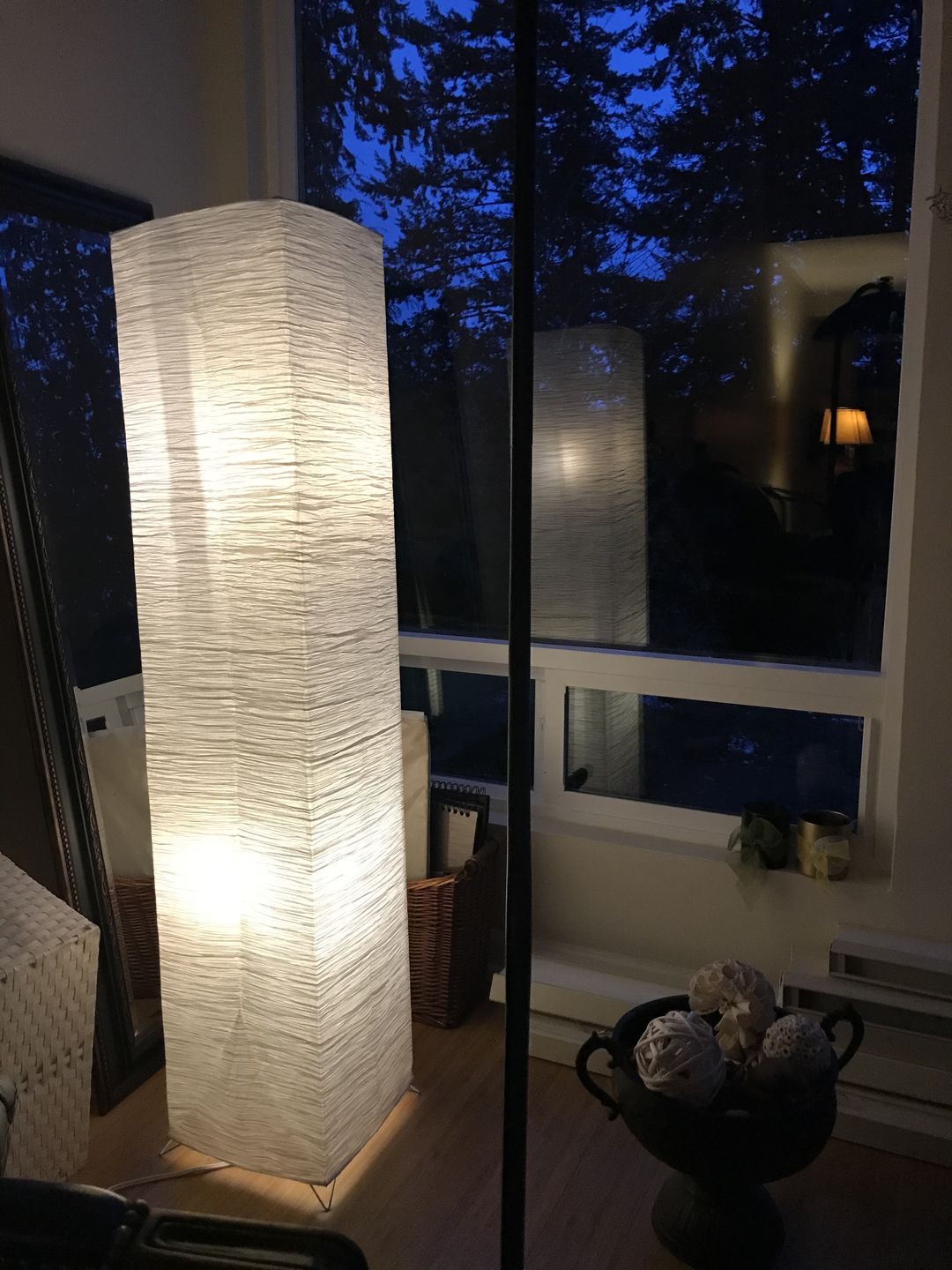 Customer photo review of Hako Crepe Paper Floor Lamp with Foot Switch, 4-FT Tall, 10-inch x 48-inch