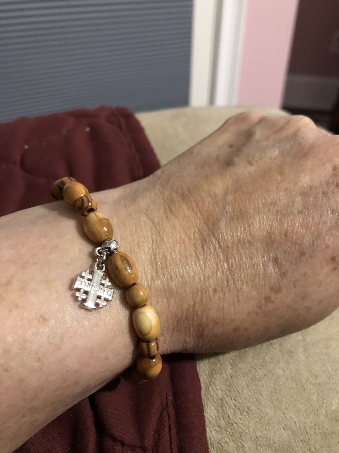 Customer photo review of Olive Wood Beads Bracelet with Pendant - Holy Land Bracelets