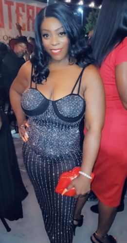 Customer photo review of Rhinestones Pretty See-Through Midi Dress