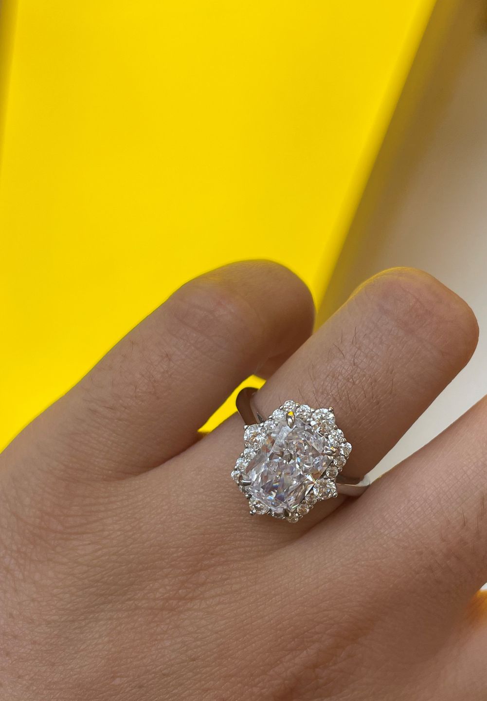 Customer photo review of 8 Ct Louily Luxurious Three Stone Radiant Cut Wedding Set In Sterling Silver