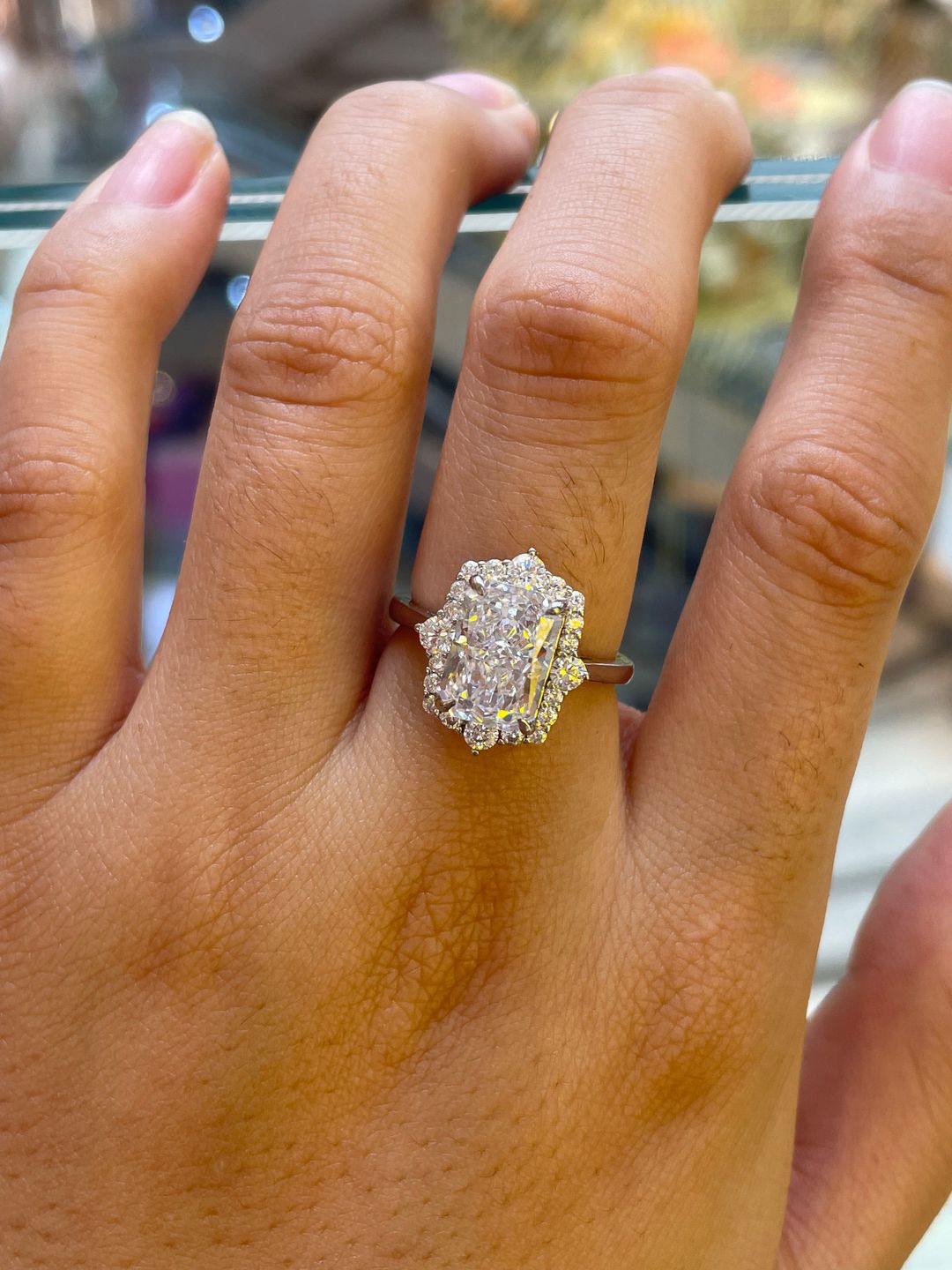Customer photo review of 8 Ct Louily Luxurious Three Stone Radiant Cut Wedding Set In Sterling Silver