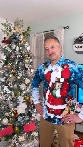 Customer photo review of Men's Christmas Print Regular Fit Long Sleeve Shirt