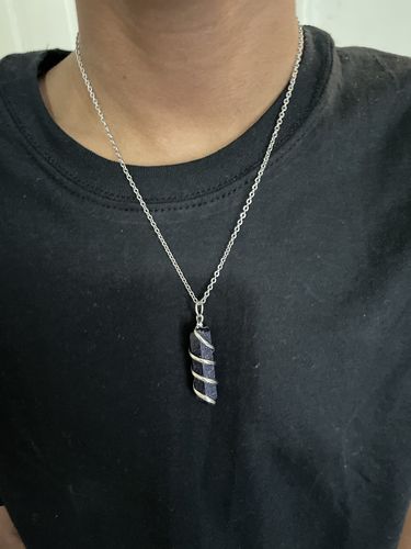 Customer photo review of Blue Goldstone Spiral Pendant