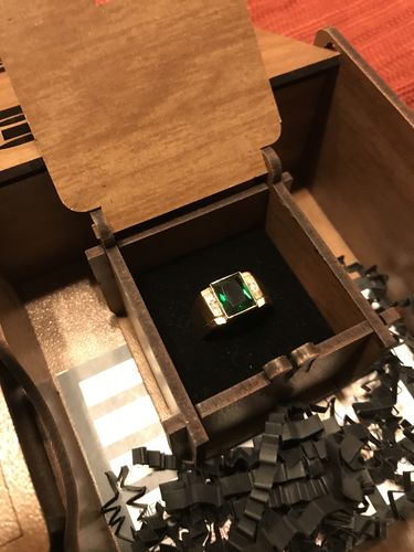 Customer photo review of Emerald Statement Men's Ring in 14k Yellow Gold with Genuine Diamonds