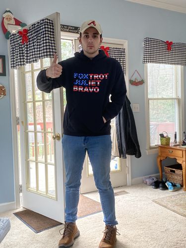 Customer photo review of Foxtrot Juliet Bravo Hoodie
