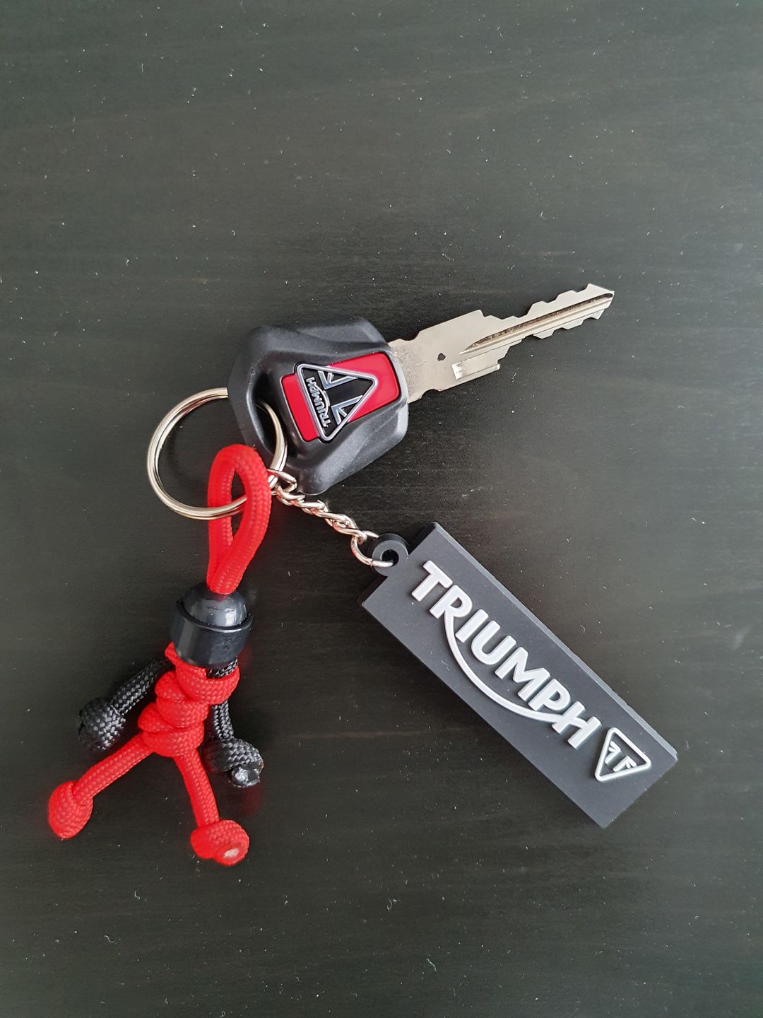 Customer photo review of Black Red Biker Buddy Paracord Keychain