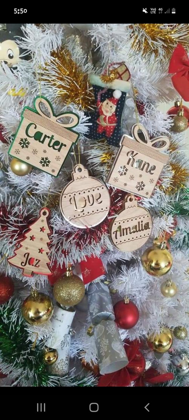 Customer photo review of Personalised Mirror and Wood Christmas Ornaments