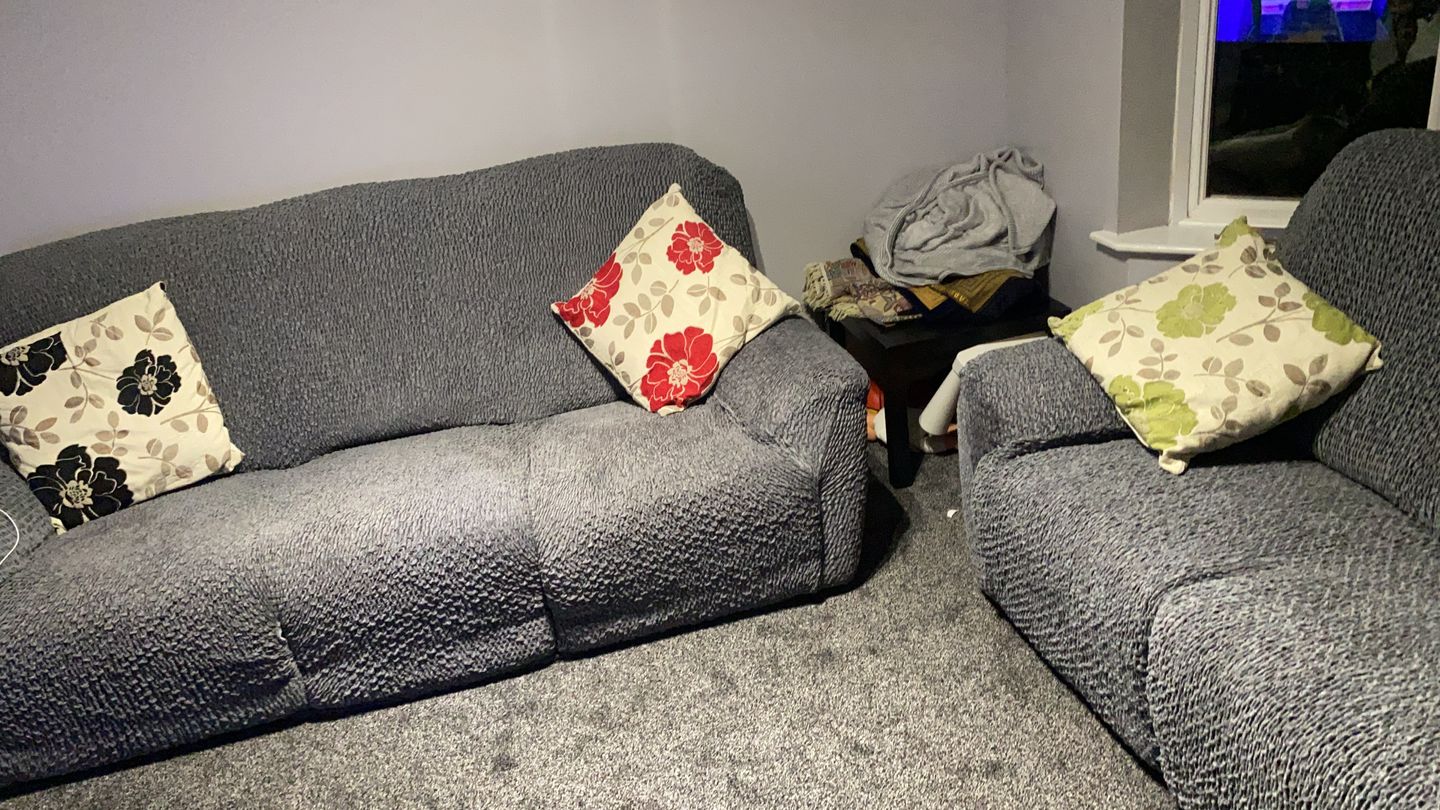 Customer photo review of 2 Seater Recliner Sofa Cover - Grey, Velvet