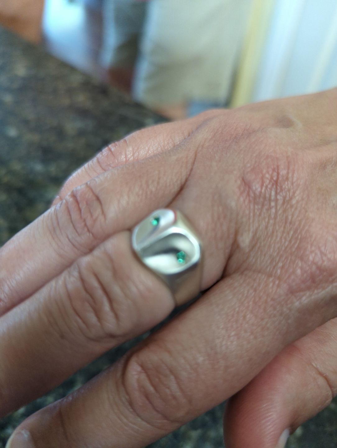 Customer photo review of Owl Ring with Sapphire Eyes