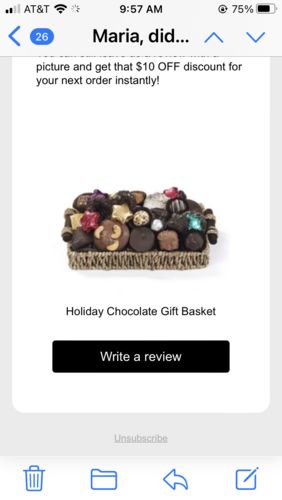 Customer photo review of Holiday Chocolate Gift Basket