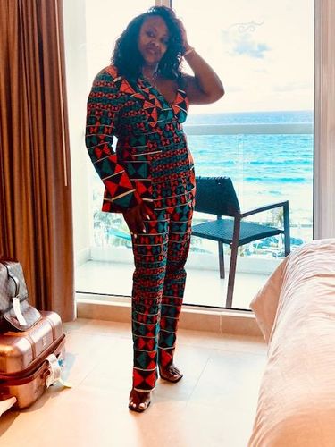 Customer photo review of African Print Lagina Jacket and Pant Set