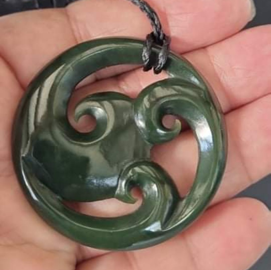 Customer photo review of Large Genuine NZ Greenstone Triple Koru Necklace