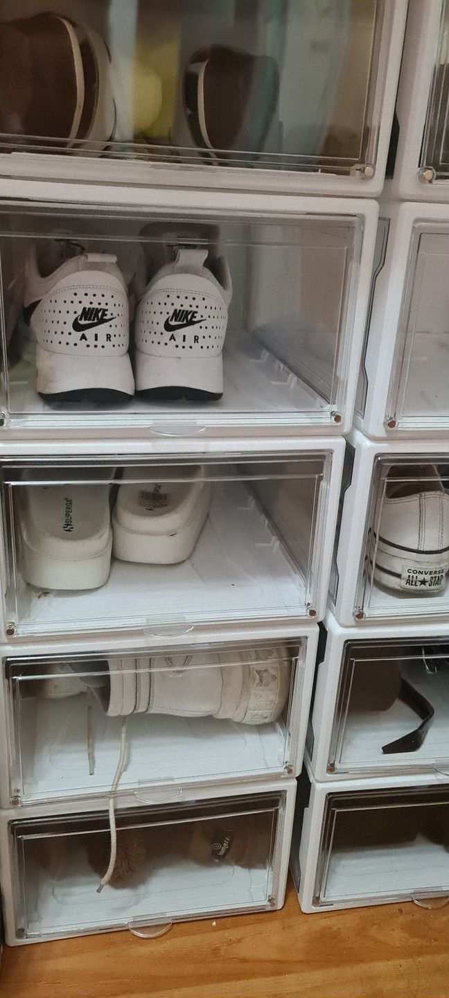 Customer photo review of Set 10 Cajas Organizadoras de Zapatos Blanco Transparente
