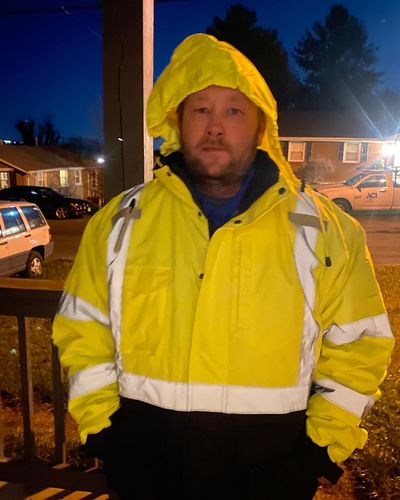 Customer photo review of Klein Tools 60501 Bomber Jacket, High-Visibility Reflective Winter Jacket, 220-Gram Insulation for Superior Warmth, ANSI Compliant, XXL