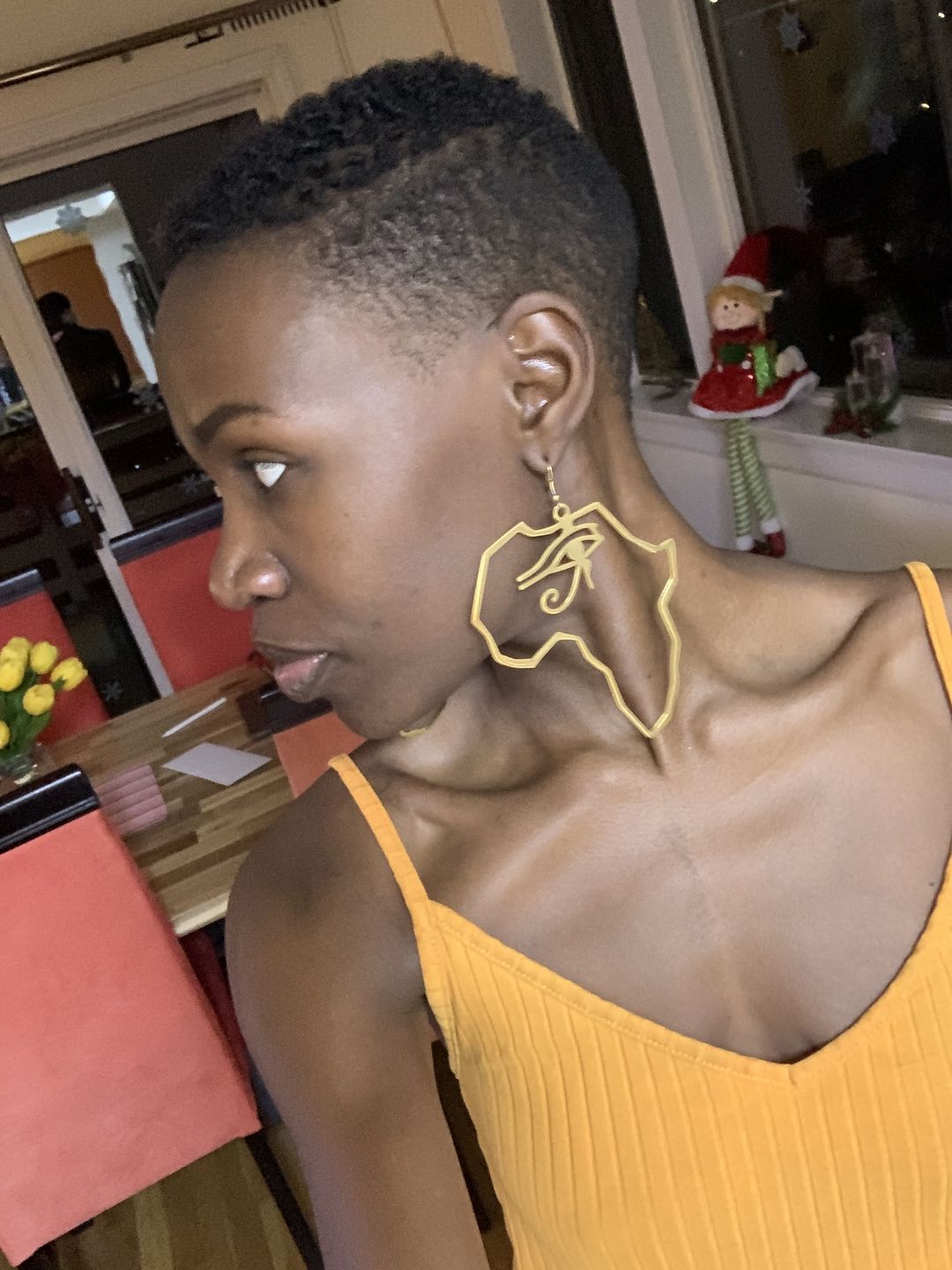 Customer photo review of African Map with Eye of Horus Symbol Earrings
